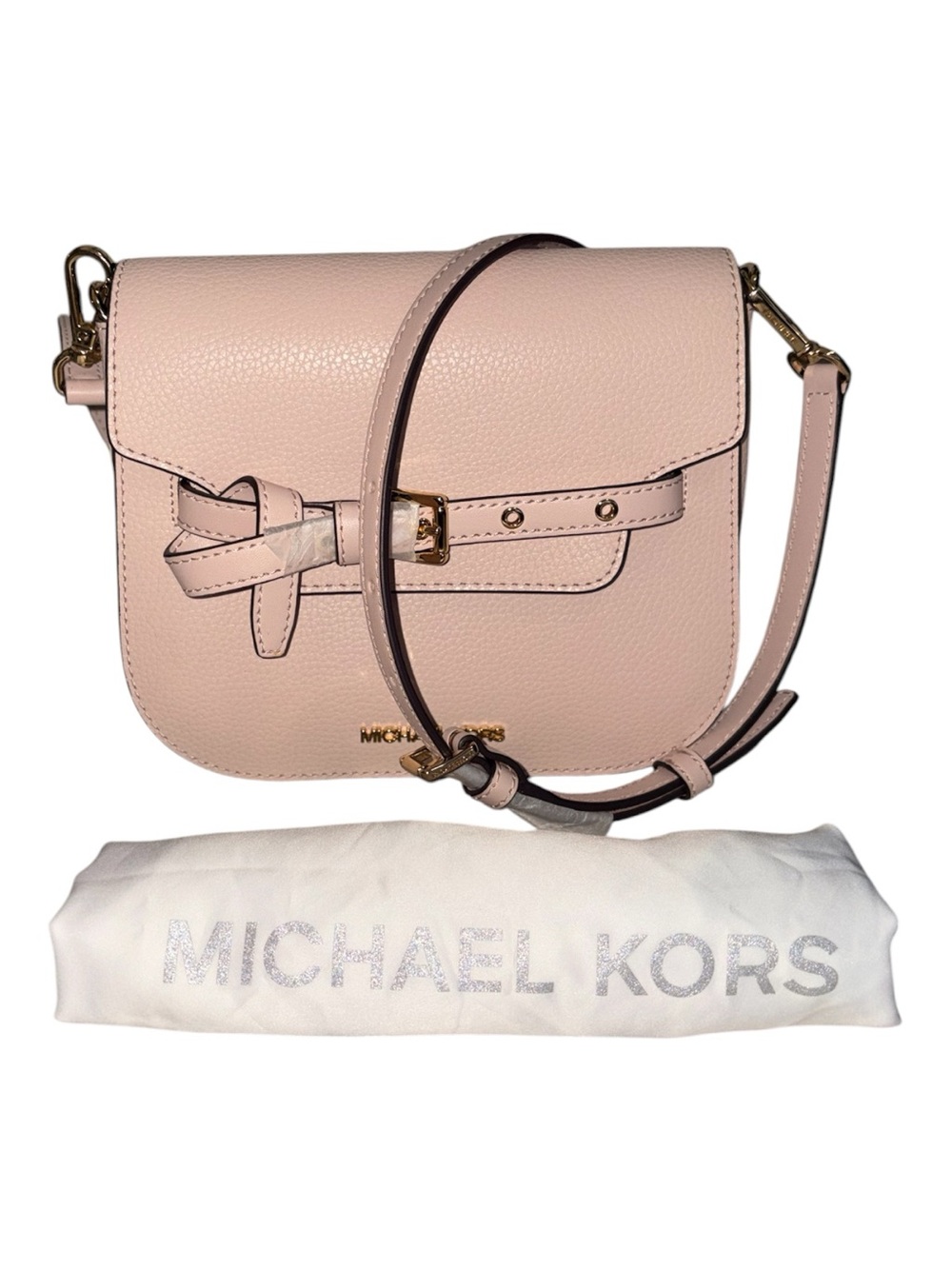 Michael Kors Emilia powder blush SM saddle cross body NWT and dust bag